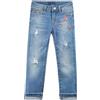 KIDSCOOL SPACE Jeans da Bambina Slim Strappati con Paillettes Rosa alla Moda con Stelle Blu,6-7 Anni