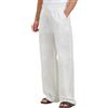 Zylioo Pantaloni da uomo in lino, estivi, casual, a gamba lunga, beige., M extra tall