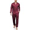 Reliwel Pigiama da Uomo in Raso Pigiama Uomo a Maniche Lunghe con Bottoni Set Pigiami Due Pezzi Classic Aperto Davanti Pigiami con Tasche e Pantaloni Lunghi Morbido