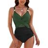 FemiChic Costume Intero Donna Elegante Curvy Piscina Costumi da Bagno Interi Mare Taglie Forti Modellante Push Up Scollo a V Imbottito Pancia Piatta Un Pezzo Vita Alta(Verde e Nero,L)
