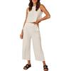 Generic Tuta Donna Elegante Estiva Completo Due Pezzi Tuta Senza Maniche In Cotone E Lino Canotta E Pantaloni Tuta Donna Completa Lunghi Casual Tute Per Il Tempo Libero, Con Tasche, Leggero, Tinta Unita