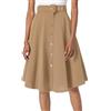 MODSGUE Gonna da donna al ginocchio, casual, elasticizzata, con bottone, a vita alta, linea ad A, svasata, comoda e vintage, con tasca, beige., S