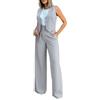 Generico Tailleur Donna Eleganti 2 Pezzi Gilet Giacca Senza Maniche e Pantaloni in Vita Alta Completo Estate in Tinta Unita Pantalone Due Pezzi Suit Cerimonia Coordinato Set per Donne (Grey, M)