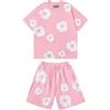 LMAIWANG Set di Tuta da Stampa in Schiuma Denim Tears, completo uomo estivo, Denim Tears Summer Shorts Set Felpa Unisex Casual,Top E antaloncini (IT, Testo, XL, Regular, Regular, Rosa-1)