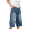 LUZOUCHE Pantaloni corti da uomo, in jeans a 3/4, con baggy Jorts Y2K, in denim, per ragazzi Hip Hop, a gamba larga, taglie forti, pantaloni cargo, Blu, 3XL