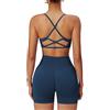 ABOCIW Set di 2 pezzi da allenamento senza cuciture per donne con scollo rotondo e spalline reggiseno sportivo Scrunch Butt Lifting Gym Impact Shorts, Blu navy, Small
