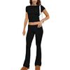 ABINGOO Tuta da Donna Casual 2 pezzi a Maniche Corte Aderente Crop Top Svasati a Vita Bassa Pantaloni Lounge set Yoga Tuta(C-nero,M)