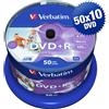 VERBATIM 43512 DVD+R Wide inkjet printable 4,7GB AZO 16X Cake Box - 50x10 pz