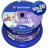 VERBATIM 43512 DVD+R Wide inkjet printable 4,7GB AZO 16X Cake Box - 50x20 pz