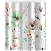 volumoon Tenda da Doccia Fiori ad Acquerello, Impermeabile Antimuffa Lavabile, con 12 Ganci Gratuiti, Stampa Digitale, Cespuglio di Fiori, 180L x 180A cm (1 Pannelli), Disegno Floreale, Bagno