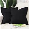 Madizz 2 Pezzi Poliestere Lino Copricuscini con bordo largo Morbido Decorativo Fodere per Cuscino Lusso Stile per Divano Camera da Letto 40x40 cm Nero