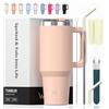 WATERSY 591ml Bicchiere Termico con Manico, 20 oz Grande Tazza Termica in Acciaio Inox, Tazza da Caffè Rosa con Cannuccia, Thermos per Acqua Doppia Parete, per Palestra, Auto e Viaggio