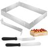 TOSAVGA Stampo Rettangolare Torta, Anello per Torte Regolabile Rettangolare con Divisori e 2 Spatola, Anello Torta Rettangolare in Acciaio Inox, Torta Rettangolare per Torte Tiramisù, Mousse, Pasticcini
