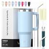 WATERSY 591ml Bicchiere Termico con Manico, 20 oz Grande Tazza Termica in Acciaio Inox, Tazza da Caffè con Cannuccia, Thermos per Acqua Doppia Parete, per Palestra, Auto e Viaggio (Blu Chiaro)