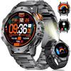 LIGE Smartwatch Uomo con Torcia LED/500mAh,1.43 AMOLED Militari Smart Watch con Chiamate Notifiche/120+Modalità Sportive, Cardiofrequenzimetro/Sonno IP68 Fitness Tracker per Android iOS, Nero