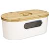 Navaris Contenitore Porta Pane - Cestino Portapane e Coperchio Tagliere in Legno bambù - Scatola Moderna - Bread Box Metallo Bianco 34,2x18,6x13cm