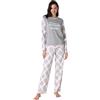 Lovable Lungo in Interlock di Cotone Set di Pigiama, Grigio, XL Donna