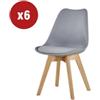 Sedia da pranzo leila grigio con gambe in legno 6 pezzi