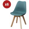Sedia da pranzo leila blu ottanio con gambe in legno 6 pezzi