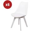 Sedia da pranzo kelly bianca con gambe in legno in tinta 6 pezzi