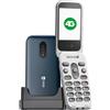 DORO - Doro 2820 - Cellulare Per Anziani - Cellulare a Conchiglia 4G sbloccato - Tasti Grandi a Risposta Vocale - Fotocamera - Bluetooth - Tasto Di Assistenza - Base Per Ricarica Inclusa - Blu/Bianco