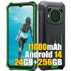 Blackview BV6200 Plus 2025 Rugged Smartphone Android 14, 24GB+256GB+2TB 11000mAh Telefono Indistruttibile Cellulare Robusto, 16MP, 6.56 HD+ Cellulari Resistente IP68, 4G LTE, NFC, OTG, GPS, Verde