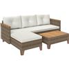 Outsunny Set di Mobili da Giardino in Rattan 3 Pezzi, Salotto da Esterno con Divano a 2 Posti, Chaise Longue, Tavolino da Caffè in Vetro e Cuscini Lavabili, Struttura in Acciaio, Cachi/Crema