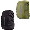 DIELOVEHUA 2 Pezzi Copri Zaino per Pioggia, Copri per Pioggia di Zaino con Strisce Riflettenti, Antipolvere, Resistente all'Usura, per Outdoor Escursionismo Campeggio Ciclismo, XS 15L-25L, Nero＋Verde
