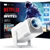 WOLFANG 4K Mini Proiettore【App Integrata/Netflix Ufficiale】, 26000 Lumen Proiettore Portatile con WiFi 6, 50% Zoom, Ruotabile 180° Videoproiettore per Home Theater/TV Stick/iOS/Android/PC/PS5/HDMI/AV