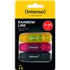 Intenso Rainbow Line 32 GB Pacco da 3 - Chiavetta USB-A 2.0, Nero, rosso e giallo