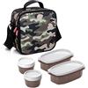 Tatay Urban Food Casual, Borsa Termica Porta Pranzo, 3L Capacità, con 4 Contenitori Alimentari, 2 x 0.5 L, 2 x 0.2 L, senza BPA, Verde (Camuffare), 22.5 x 10 x 22 cm