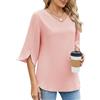 Zetieny Camicia da Donna Scollo a V Bluse Elegante di 3/4 Manica Tinta Unita Tops Casual Estiva Traspirante