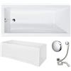 VBChome Vasca da bagno in acrilico, 130 x 70 cm, set di grembiule, sifone in acrilico, rettangolare, colore bianco, design moderno, piedini per vasca da bagno, scarico cromato