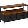 HOMCOM Mobile TV Stile Industriale con Cassetti Pieghevoli in Tessuto e Mensola, Metallo e MDF, 98x29x56cm, Marrone e Nero|Aosom
