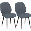 HOMCOM Set 2 Sedie da Pranzo con Schienale Ricurvo, in Tessuto Effetto Lino, Schiuma e Acciaio, 46x56x86 cm, Grigio e Nero | Aosom Italy
