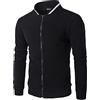 Halfword Felpa da uomo con zip intera cardigan casual a maniche lunghe leggera giacca scozzese M-3XL, Nero , XXX-Large