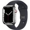 Apple Watch Series 7 Acciaio inossidabile 45 mm (2021) | GPS + Cellular | argento | Cinturino Sport Mezzanotte