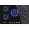 Cecotec Piano Cottura Gas Butano e Naturale 5 Fuochi Bolero Squad G 5200S Glass Black, 11000W, Vetro Nero, Griglie Individuali Ghisa, WOK Tripla Corona, Accensione Elettrica, Sistema Sicurezza