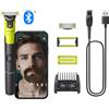 Philips OneBlade 360 Face + Body, Autentico regolabarba elettrico, rasoio e spazzola con tecnologia a 360, 1x lame 360, 1x pettine regolabile 5 in 1, 1x kit per il corpo, (modello QP4631/30)