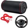 YUNZHISHIYE Coprivolante In Vera Pelle,Coprivolante Auto Universale,Copri Volante Per Auto Accessori Interni, Adatto Per Fiat 500/Panda/Golf/Peugeot/Jeep/Ford/Mercedes(Linea rossa a foro pieno)