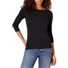 Amazon Essentials T-Shirt con Scollo a Barchetta con Manica a 3/4 Aderente Donna, Nero, M