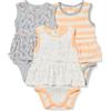 Amazon Essentials Abiti con Body Senza Maniche Bimba, Pacco da 3, Arancione Chiaro Righe da Rugby/Bianco Coniglietto/Grigio Carrots, 0-3 Mesi