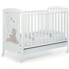 Foppapedretti Lettino con Sponda Regolabile Golosone, Legno di Faggio, Made in Italy, Rete a Doghe di Faggio, Ampio Cassetto, Regolabile a Doppia Altezza, 4 ruote, 131x71x103 cm, Bianco