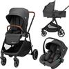 Bebeconfort Luvia Trio, Passeggino Trio 3 in 1, 0-4 anni (0-22 kg), Passeggino Neonato, Seggiolino Auto, Navicella, Chiusura Veloce, Maniglione Regolabile, Ruote Ammortizzate, Mineral Graphite