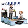 AIYAPLAY Sabbiera con tetto, 90 x 108 cm sabbiera in legno Sabbiera con panca, tavolo da disegno, fioriere, design negozio per 2 bambini 3-7 anni Blu