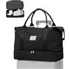 WEPLAN Borsone da Viaggio Donna Bagaglio a Mano Easyjet 45x36x20 Borsa da Viaggio Donna Uomo Borsone Palestra con Scomparto per le Scarpe Travel Bag Borsa Sportiva Cabina Weekend,A02-Nero