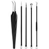 FVION Rimozione Punti Neri Naso, Strumenti Pinzetta Blackhead Estrattore di Acne Utensile Togli i Punti Bianchi, 5 Pezzi Schiaccia Brufoli Kit Pulizia Viso (Nero)