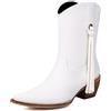Roimaash Donna Frangia Cowgirl Polacchine Block Tacco Medio Western Stivaletti Squere Toe Nappe Cowboy Sposa Stivali Cuoio White Size 38