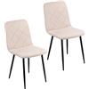 Baroni Home Set di 2 Sedie Moderne con Rivestimento in Velluto e Gambe in Ferro Nero, Poltrona da Soggiorno, Camera da Letto, Sala da Pranzo, Beige, 52x44x85 cm