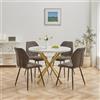 DEYARNA HOME Tavolo da Pranzo Moderno di Metà Secolo con 4 Sedie in Tessuto di Lino - Design Elegante con Gambe in Metallo Massiccio, Ideale per la Cucina e la Sala da Pranzo (Bianco/Oro+Nero)